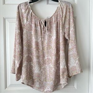 Bobeau Pink Floral Tie-Neck Blouse- Size S